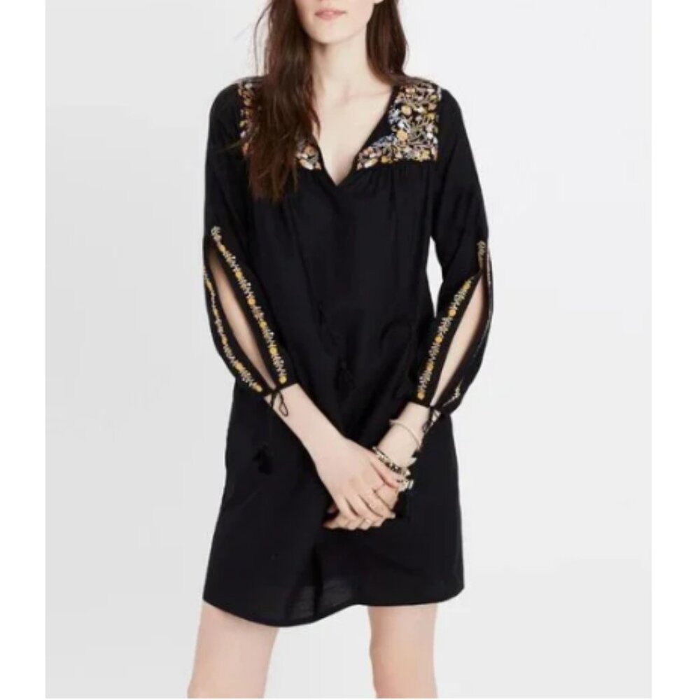 Madewell Embroidered Boho Hippie Black Mini Dress or Tunic Top